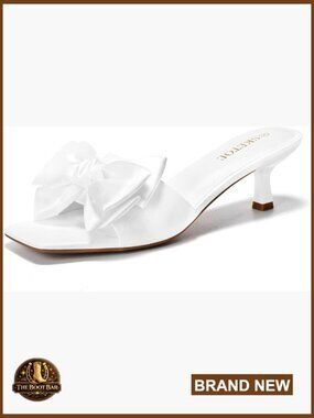 Kitten Heels for Women 2Inch Bow Square Open Toe Heels Wedding Party Sandals